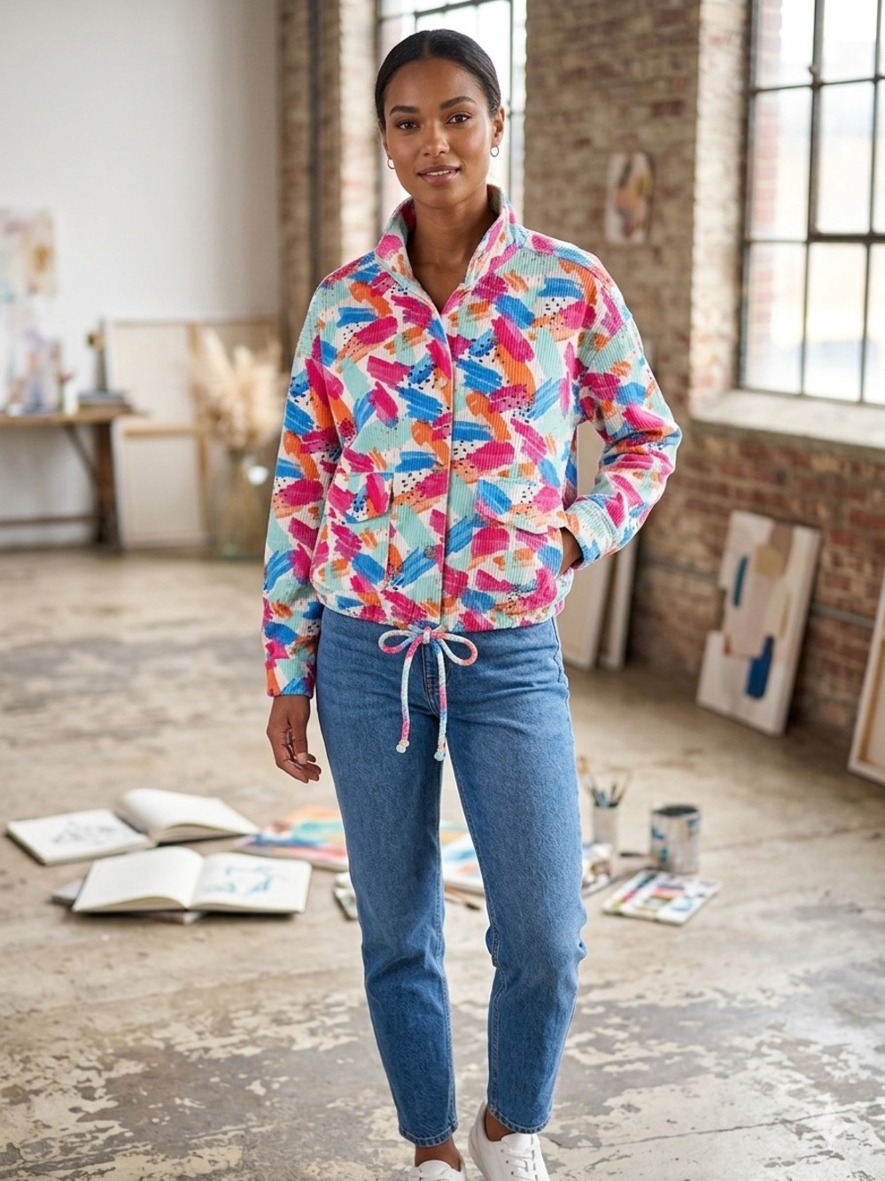 Emily Wonder Abstract Brushstroke Print Corduroy Jacket – Size M NWT